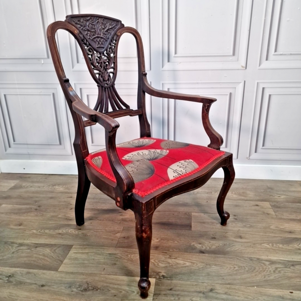 Antique Edwardian Ornate Chippendale Type Carved Armchair Carver