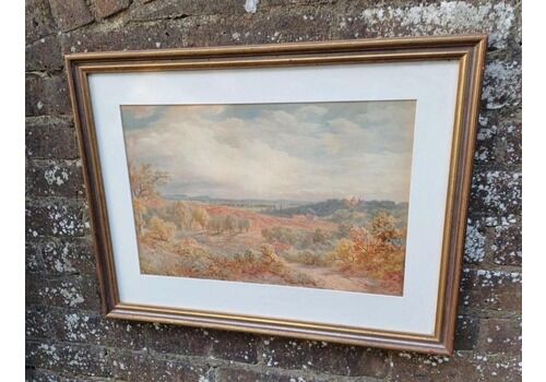 Antique Signed English Countryside Autumn Scene By C. Pyne, Framed Vintage British Art, C. Pyne Watercolour Landscape Early 20th Century