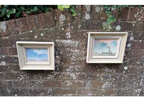 Vintage 1980s Original Oils On Canvas Pair   Seascape Paintings, Signed Oil On Canvas Coastal Nautical Art In Frames Sussex Hagop Kasparian
