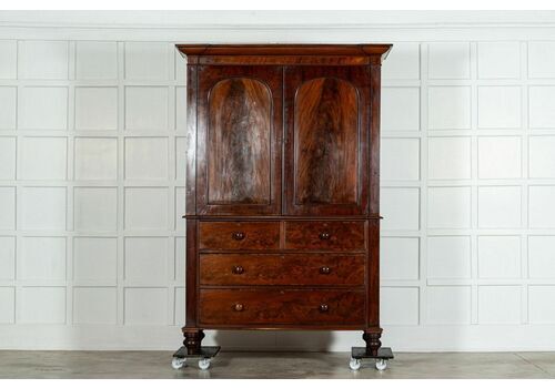 Large English Regency Mahogany Linen Press