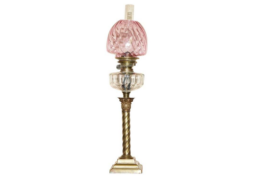 Anitique Spiral Corinthian Pillar Base Victorian Oil Lamp Original Ruby Glass