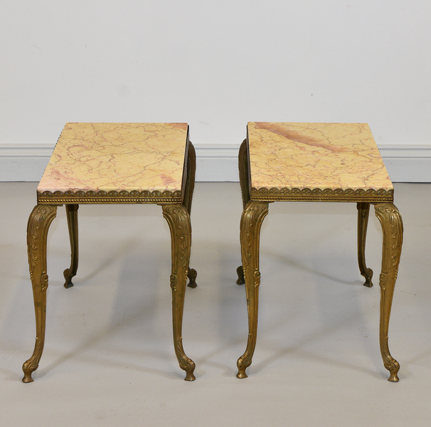 Pair Of 1950s Quality Marble Top Brass Side Tables Vintage Bedside Free Delivery To Mainland England Wales