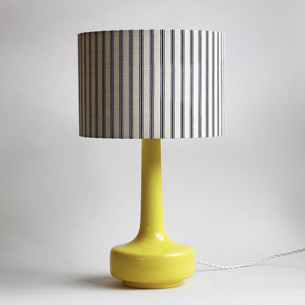 New Bell Bottom Yellow Table Lamp With Ticking Shade