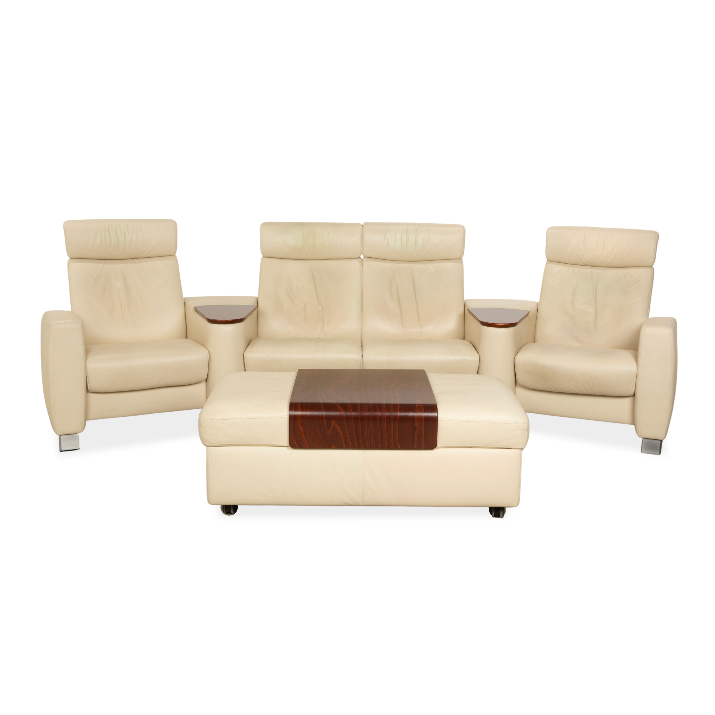 Stressless Arion Leather Set Four Seater Ottoman Cream Manual
