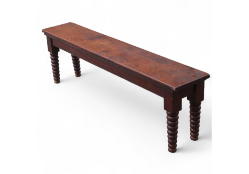 19th Century Antique Oak Window Seat Victorian Hall Bench Bobbin Turned  Legs