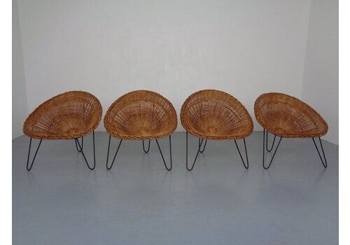 Mid Century German Bamboo Chairs, 1950s, Set Of 4