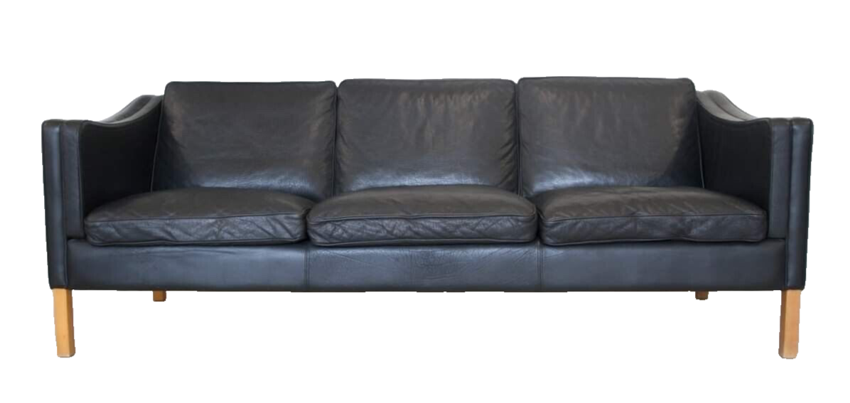 Mid Century Danish Stouby Black Leather Seater Sofa Stouby