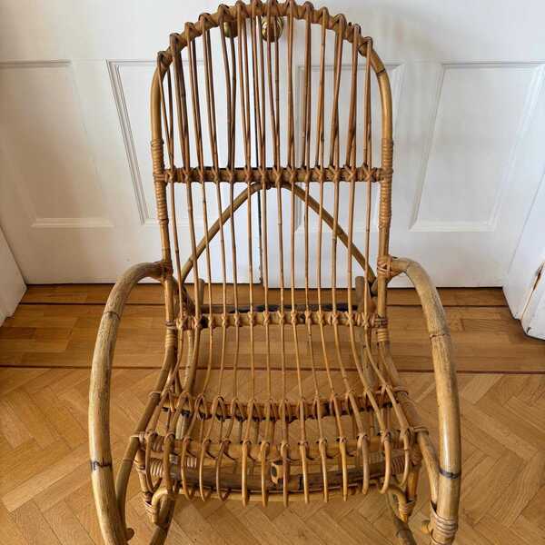 Mid 20th Century Italian Bamboo Rattan Rocking Chair Franco Albini