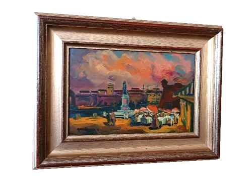 Oil On Faesite, Square With Figures, Gerolamo Stamps (Pisa 1933 2009)