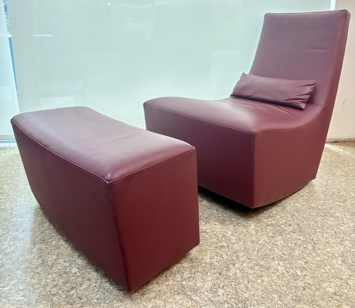 Ligne Roset Neo Rocking Leather Lounge Chair And Footstool Mid