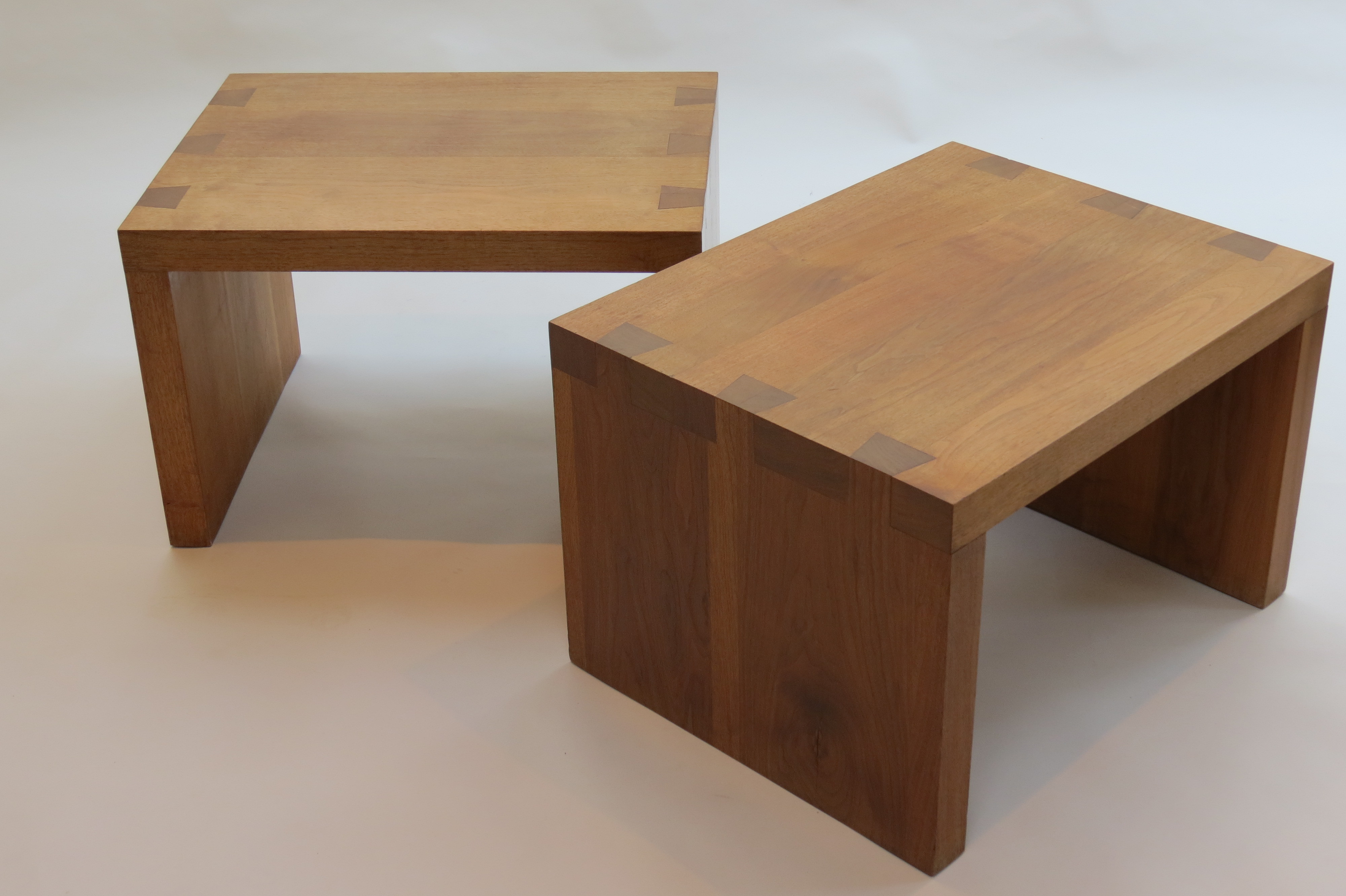 Pair Of Bespoke Walnut Tables With Dovetail Joint Detail