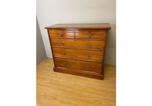 C19th Solid Walnut Four Height Chest With Gothic Style Handles