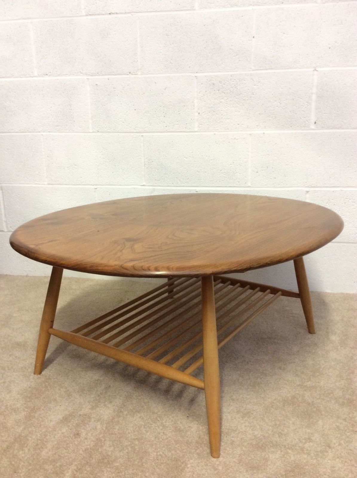 Ercol Vintage 1960s Coffee Table With Magazine Rack. Blonde Finish