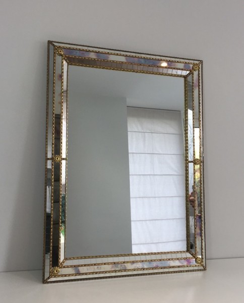 Rectangular Multi Faceted Mirror With Mirrors Mosaics Brass Rectangular Multi Faceted Mirror With