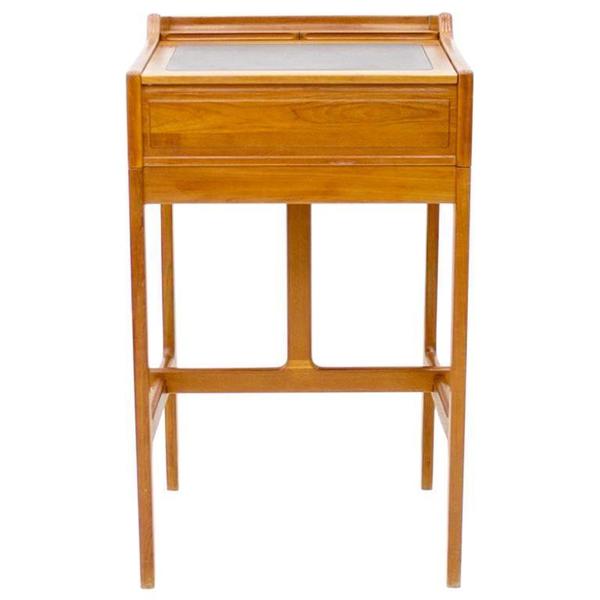 Dyrlund Stand Up Desk In Teak And Leather Denmark 1960s