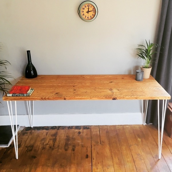 Reclaimed Wood Desk With White Hairpin Legs