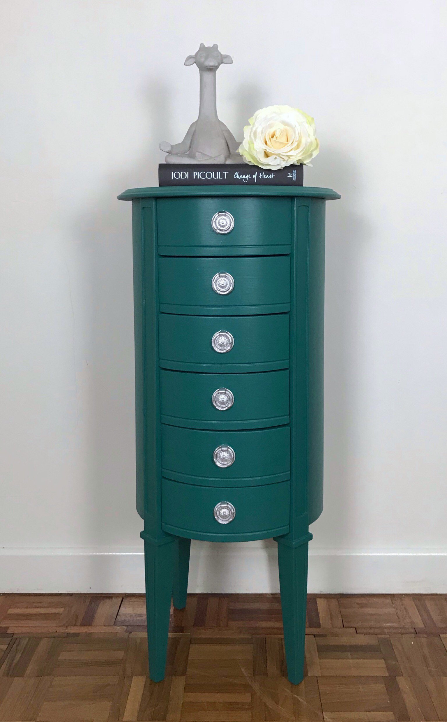 Teal Green Drum Round Drawers Hand Painted Tallboy Wooden Drawers