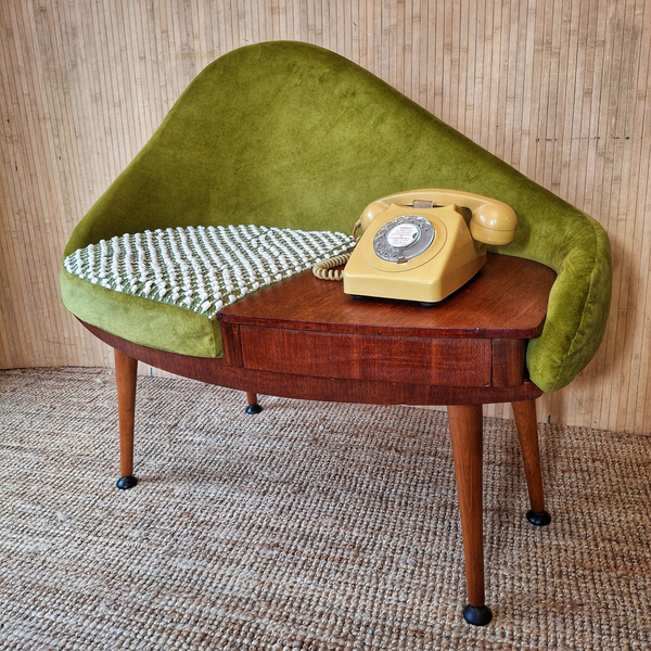 Fab Vintage Retro Chippy Heath Mid Century Teak Telephone Seat