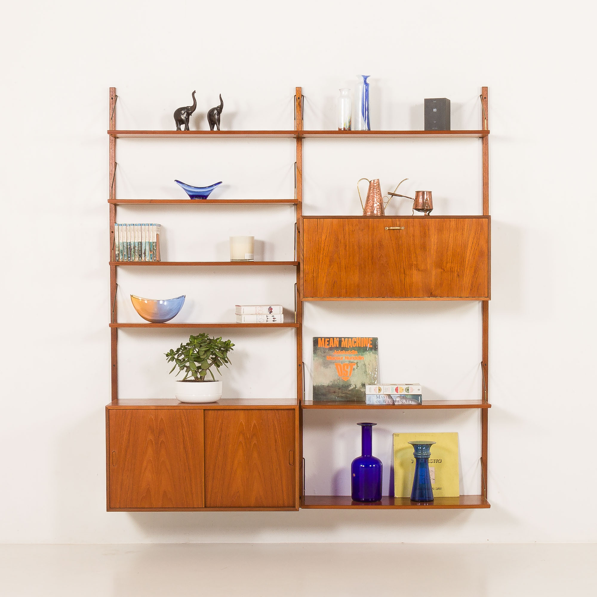 Hansen And Guldborg Teak Wall Unit With A Bar Cabinet, Denmark 1950s
