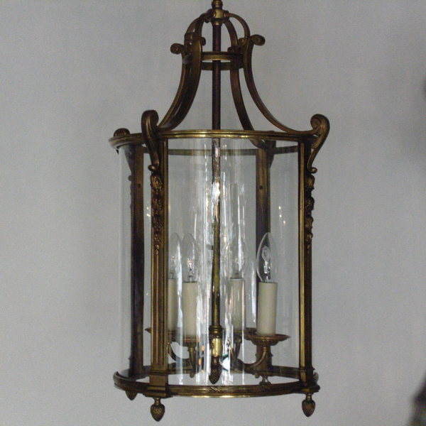 Edwardian Brass Lantern With Circular Glass And 4 Light Fitting