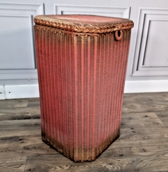 Vintage Lloyd Loom Laundry Basket – Pink Woven Fibre Linen Storage
