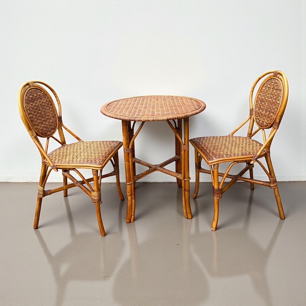 Rattan And Bamboo Vintage Bistro Set Vinterior