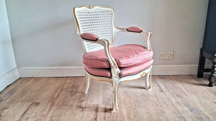 Beautiful French Louis XV Cream And Gilt Upholstered Armchair