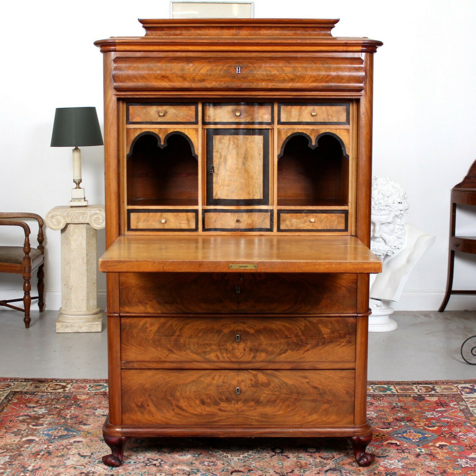 Large Antique Danish Biedermeier Secretaire Bureau Chest Mahogany Secretary Desk