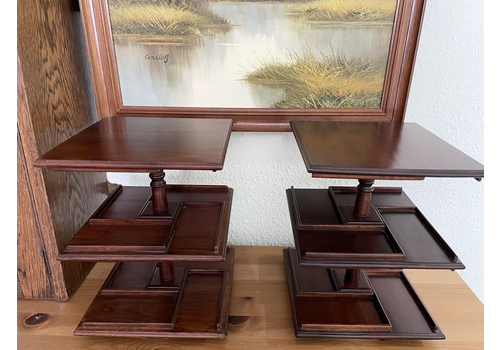 Vintage Pair Of Solid Mahogany Revolving Cd Racks Shelves Cd Storage