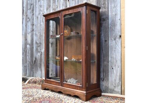 Antique Mahogany Three Sided Glazed Bookcase Shop Display Cabinet Kitchen Pantry