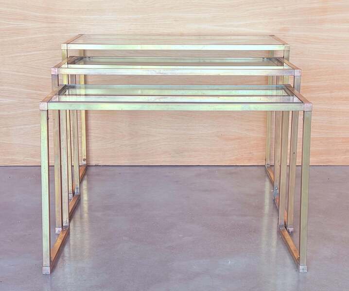Set Of Three Rectangular Nesting Tables, Italian Design 1970 In Brass ...