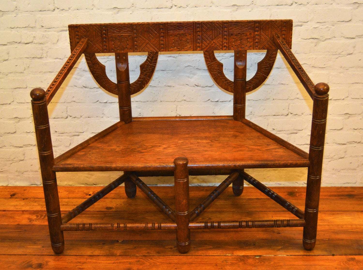 Arts And Crafts C1860 Antique Oak Bench Seating Vintage Interior Design Wooden Chair Sofa Vinterior
