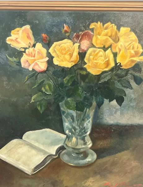 Antique Still Life Oil Painting Bouquet Of Pink Flowers 20th Century ...