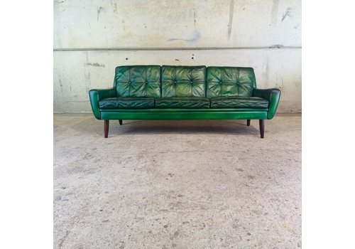 1970s Svend Skipper Danish Three Seater Green Leather Sofa #A771