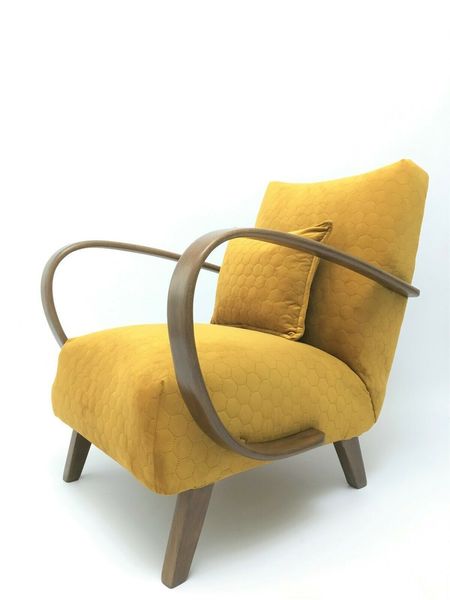 Genuine Vintage Retro Mustard Velvet Art Deco Bentwood Armchair Halabala Jindrich Halabala Vinterior