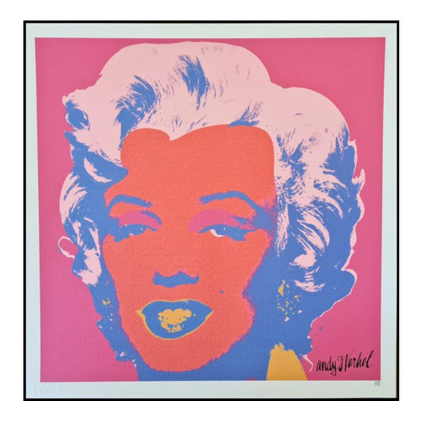 A pink Andy Warhol Marilyn Monroe print with a playful Valentine’s Day twist