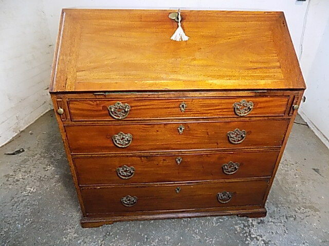 Large Antique Mahogany Georgian Bureau Desk Bracket Feet Drawers Sold