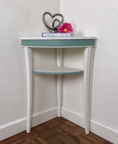 White And Duck Egg Corner Shelving Freestanding Hand Painted Shelves