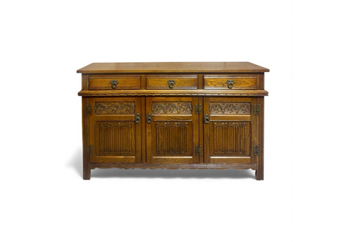 Old Charm Solid Oak Sideboard Tudor Rose Design Antique Style