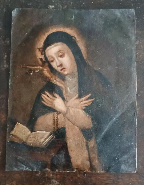 Antique Painting On Copper, Double Painting, Saint Catherine Of Siena ...