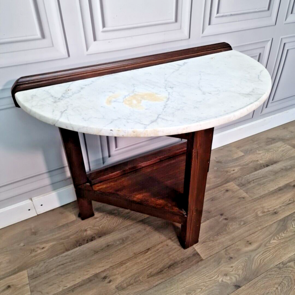 Antique Victorian Style Table Wood & Marble Top Wash Stand Console Demi ...