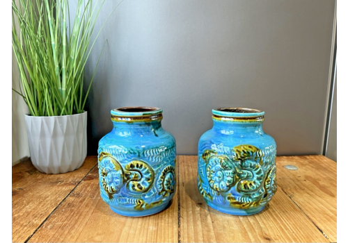 Pair Of Mid Century 60's Carstens Tonnieshof West German Pottery Ammonite Vases