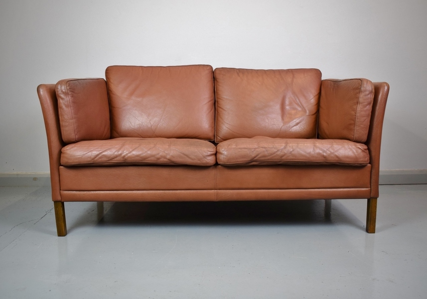 Mid Century Retro Vintage Danish Borge Mogensen Style Brown Leather 2 Seat Sofa