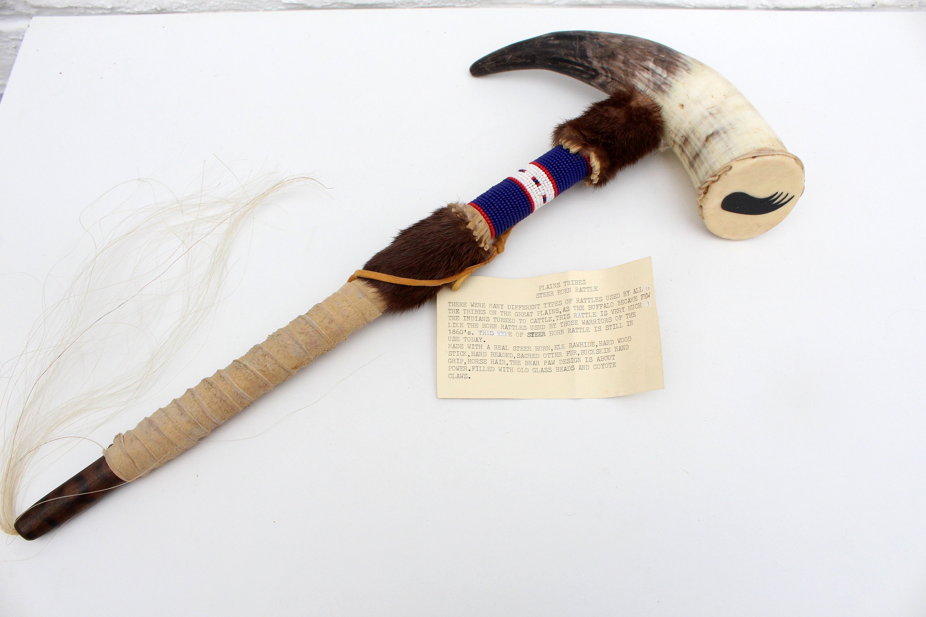 Vintage Reproduction Plains Tribes Steer Horn Rattle Native
