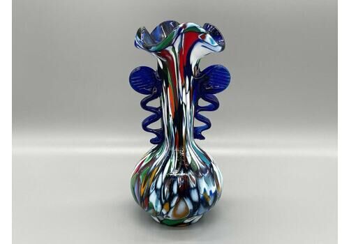 Blue Murano Glass Vase In Art Deco By Fratelli Toso, Label, 1920er