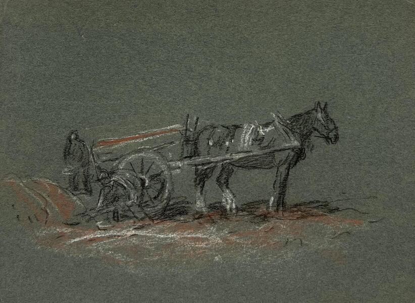 Pais Rabone John Rabone Harveybritish Chalk Pencil Sketch Of A Horse And Farmers ...