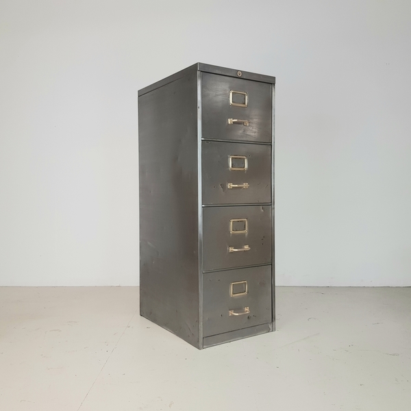 Vintage Polished Steel 4 Drawer Filing Cabinet With Brass ...