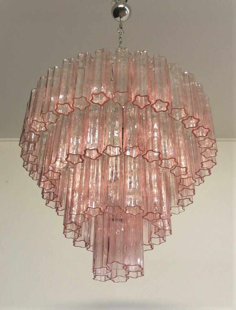 Huge Vintage Murano Glass Tiered Chandelier 78 Pink Glasses | Vinterior Huge Vintage Murano Glass Tiered Chandelier 78 Pink Glasses | Vinterior