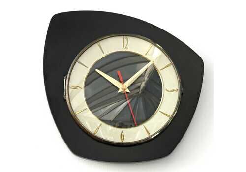 Vintage Retro Wall Clock   24cm French Mid Century Style Wooden Black Formica 1970s Atomic Gift Off The Wall Clocks