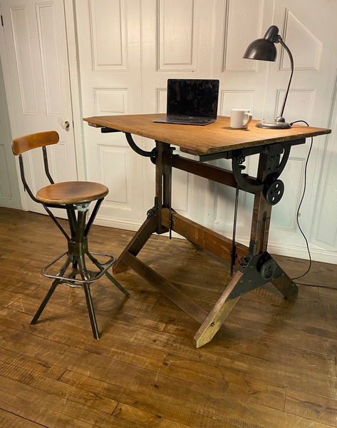 Antique English Wooden Architects Adjustable Height Drafting Table ...